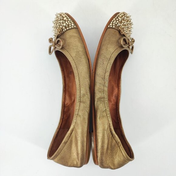 Sam Edelman Women's Gold Leather Spiked Flats Size 6.5M - Picture 5 of 8